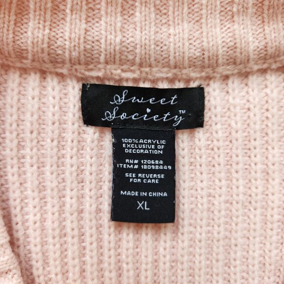 Sweet Society Pink Sakura Oversized Cropped Cardigan Sweater Soft Cute Cozy XL - Picture 6 of 12